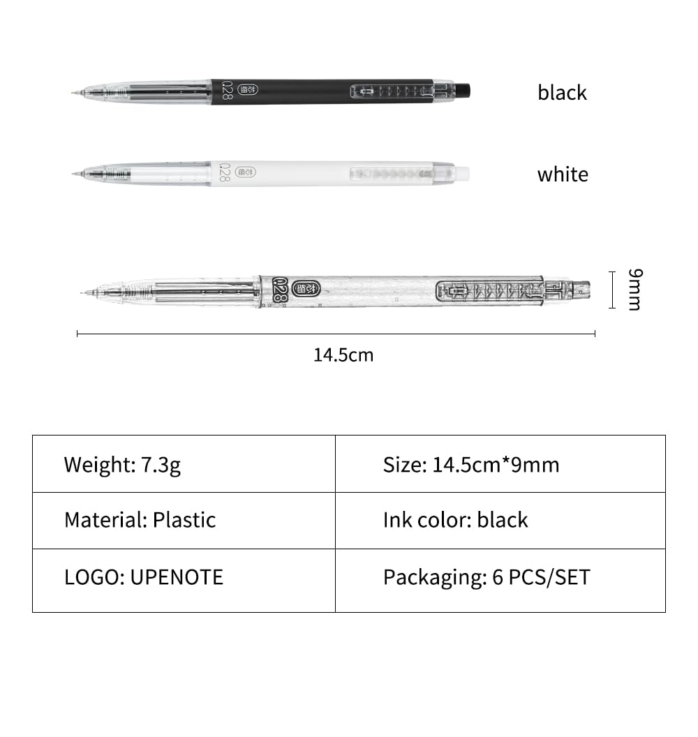 Gel Pens 0.28mm Extra Fine Point Pen, Black Ink, Ball Point Pen 6 Pack