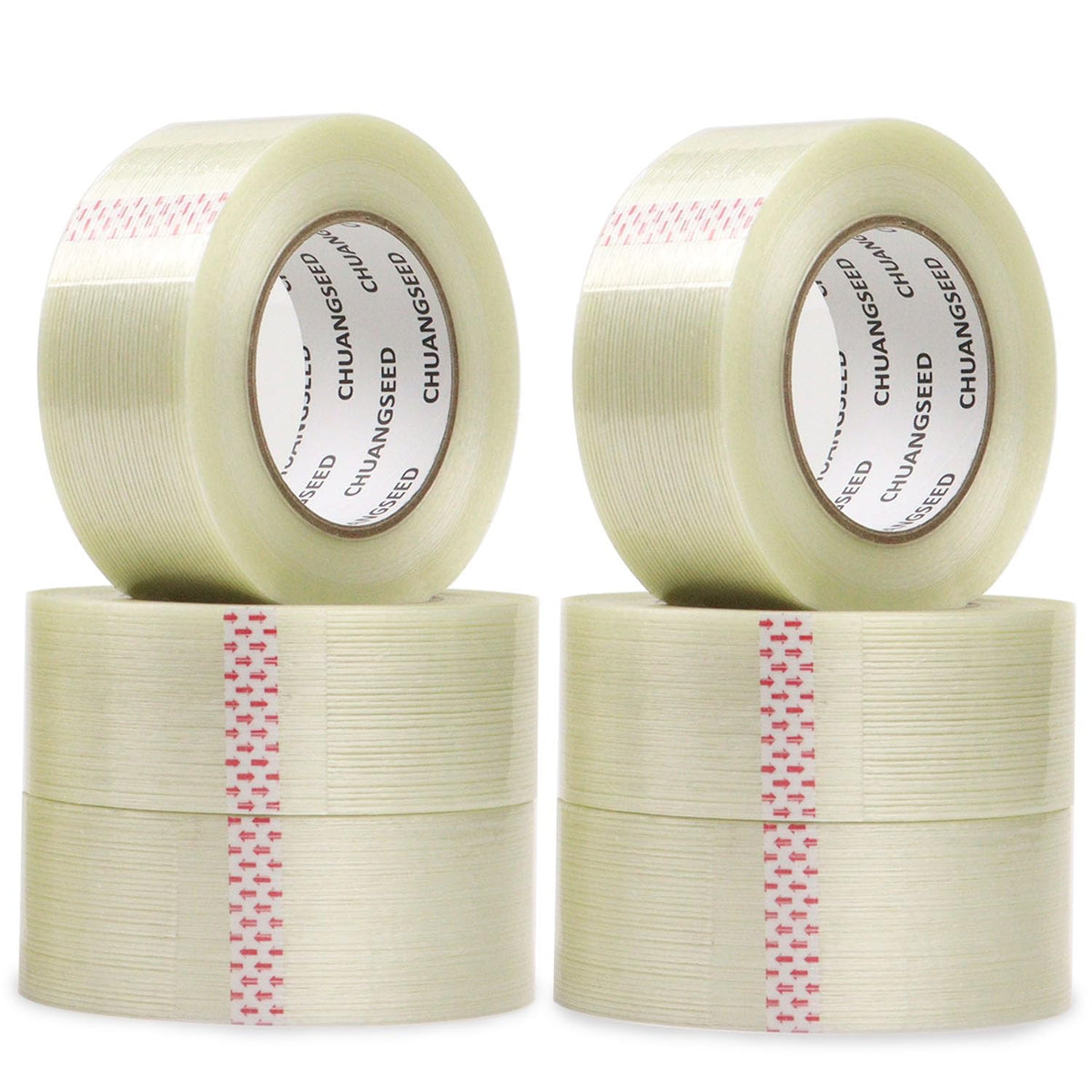 6-Pack Mono Filament Strapping Tape 6.2mil x 2Inch x 60yds Commodity Grade Heavy Duty Transparent Reinforced Fiberglass Tape