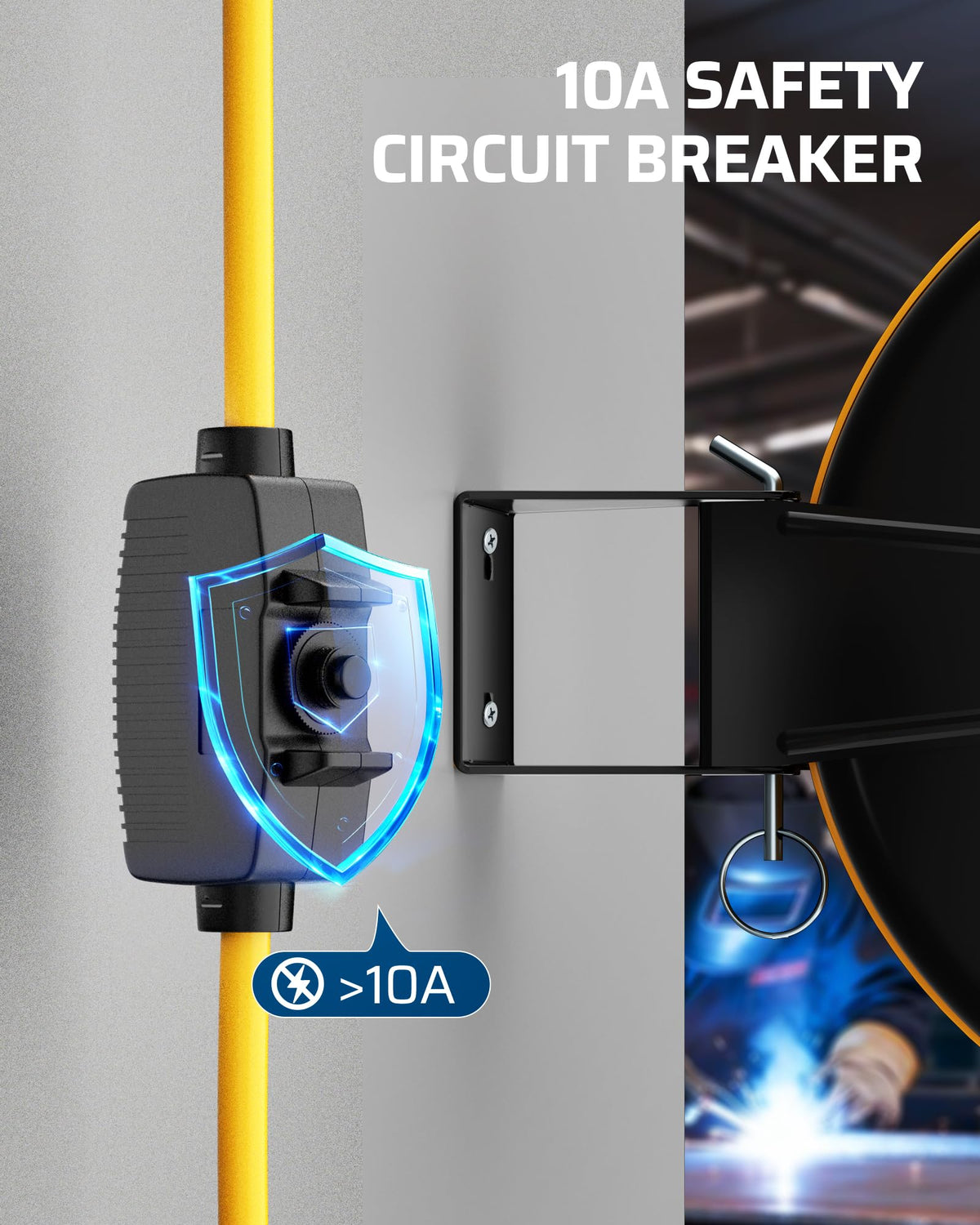 Retractable Extension Cord Reel, Metal Reel with 30 FT Power Cord