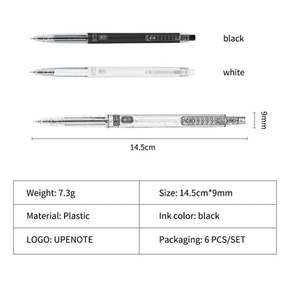 Gel Pens 0.28mm Extra Fine Point Pen, Black Ink, Ball Point Pen 6 Pack