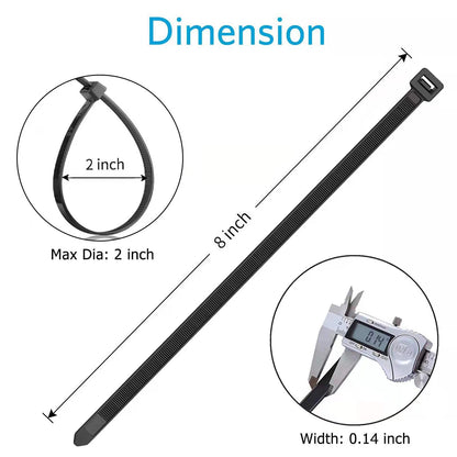 8 inch Zip Ties, 40lbs Tensile Strength, Black Cable Ties