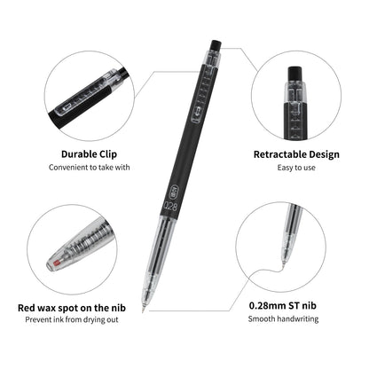 Gel Pens 0.28mm Extra Fine Point Pen, Black Ink, Ball Point Pen 6 Pack