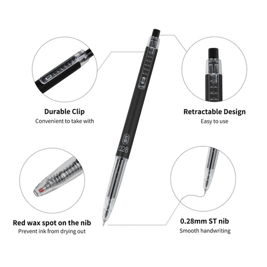 Gel Pens 0.28mm Extra Fine Point Pen, Black Ink, Ball Point Pen 6 Pack
