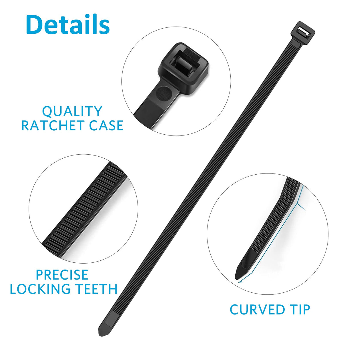 12 inch Zip Ties, Black Zip Ties, 40lb, Cable Ties