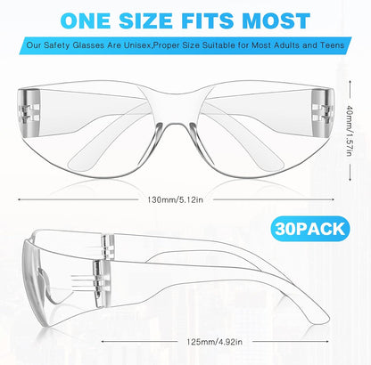 30 Pack Clear Safety Glasses for Men Women, ANSI Z87.1 Work Glasses