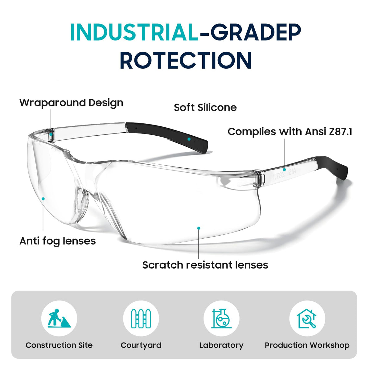 Pack Bulk Smoke Safety Glasses, Anti-Fog, UV400, ANSI Z87.1