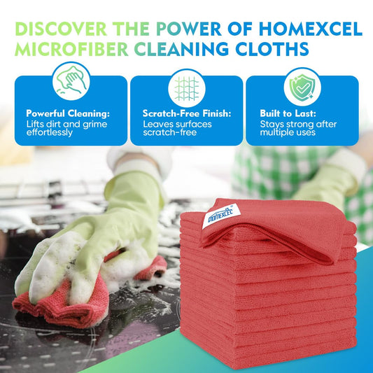Red Microfiber Cleaning Cloth 12 Pack, 12.5 x 12.5 inch Microfiber Towels