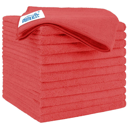 Red Microfiber Cleaning Cloth 12 Pack, 12.5 x 12.5 inch Microfiber Towels