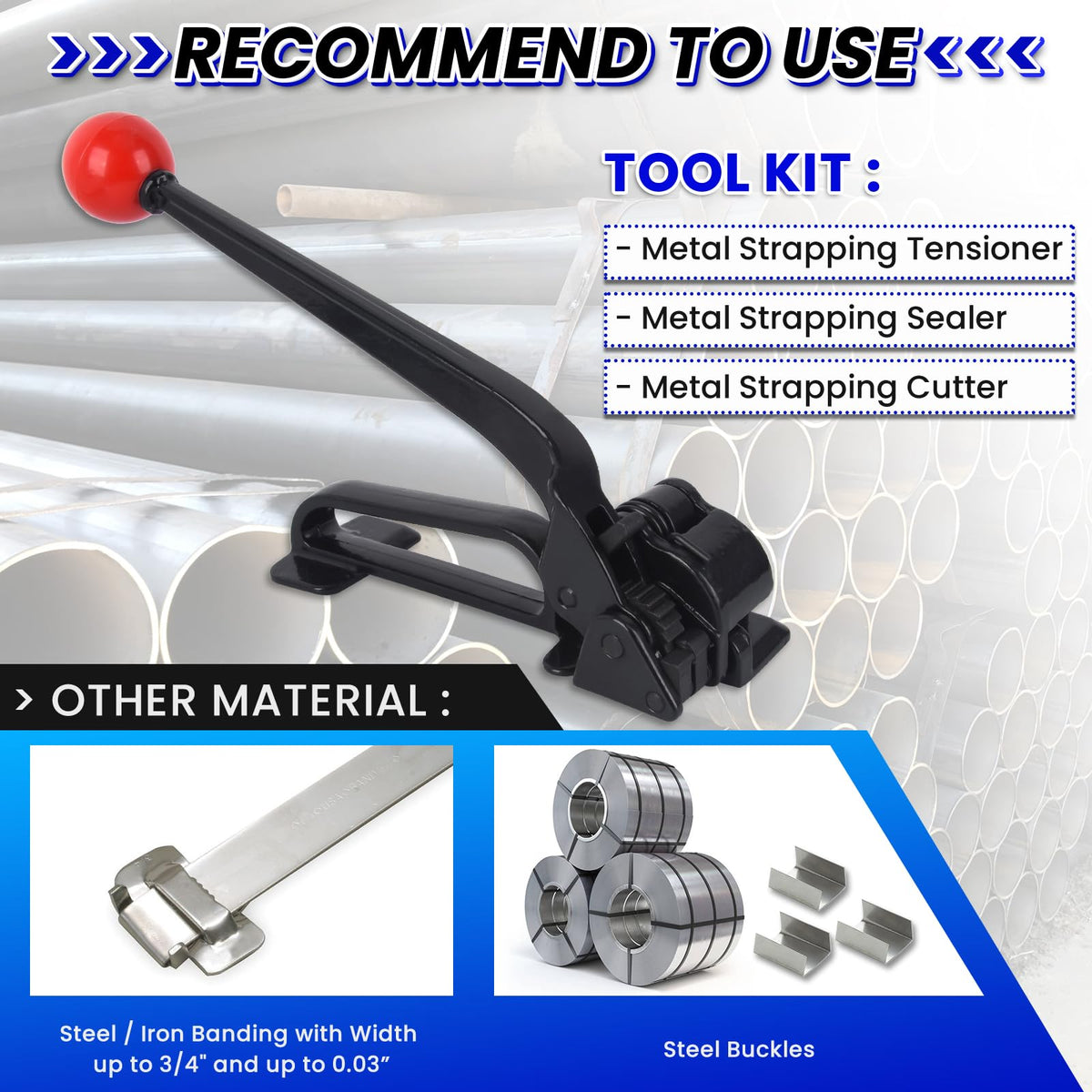 Steel Banding Tool Strapping Tensioner - Strapping Tool Feedwheel-Type Banding Tensioner for 3/4" Width Metal Banding