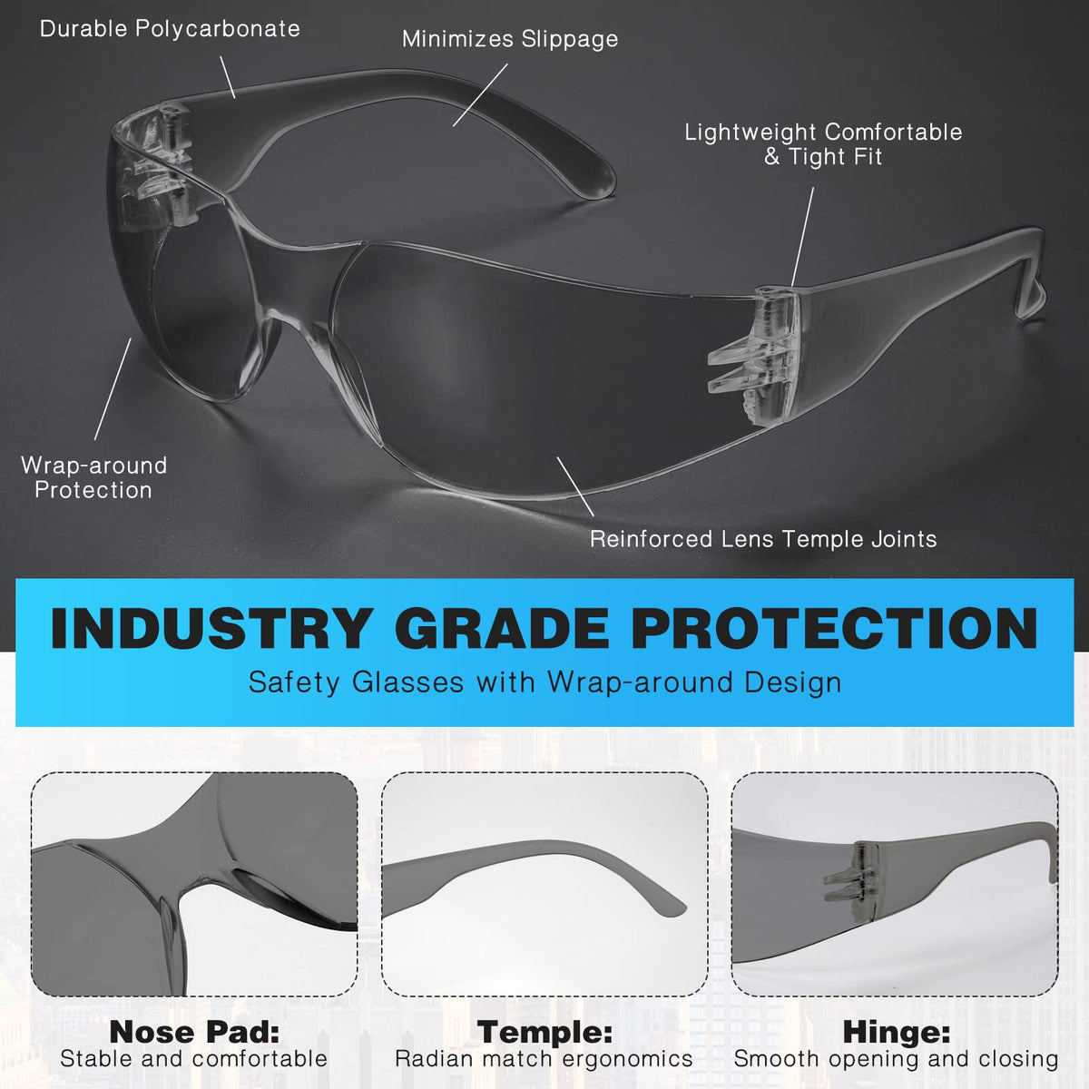 30 Pack Smoke Safety Glasses for Men Women, ANSI Z87.1 Work Glasses
