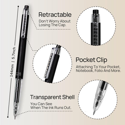.28 mm Japanese Retractable Black Gel Roller Pens Pack of 8