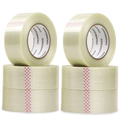 6-Pack Mono Filament Strapping Tape 6.2mil x 2Inch x 60yds Commodity Grade Heavy Duty Transparent Reinforced Fiberglass Tape