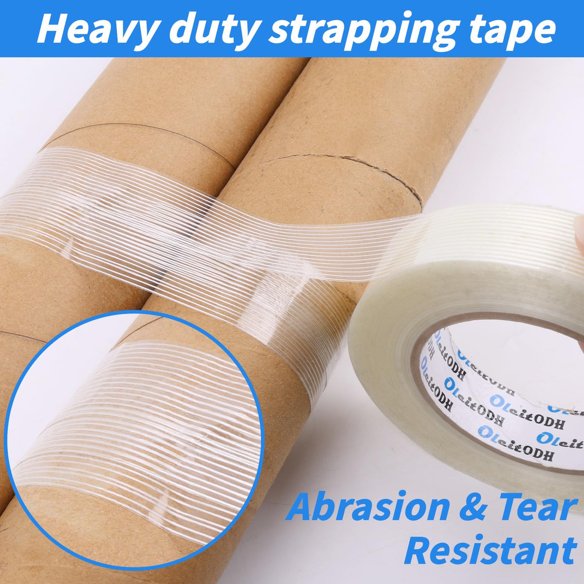 16 Rolls Strapping Tape 1 Inch x 60 Yards 5.5 Mil Fiberglass Tape