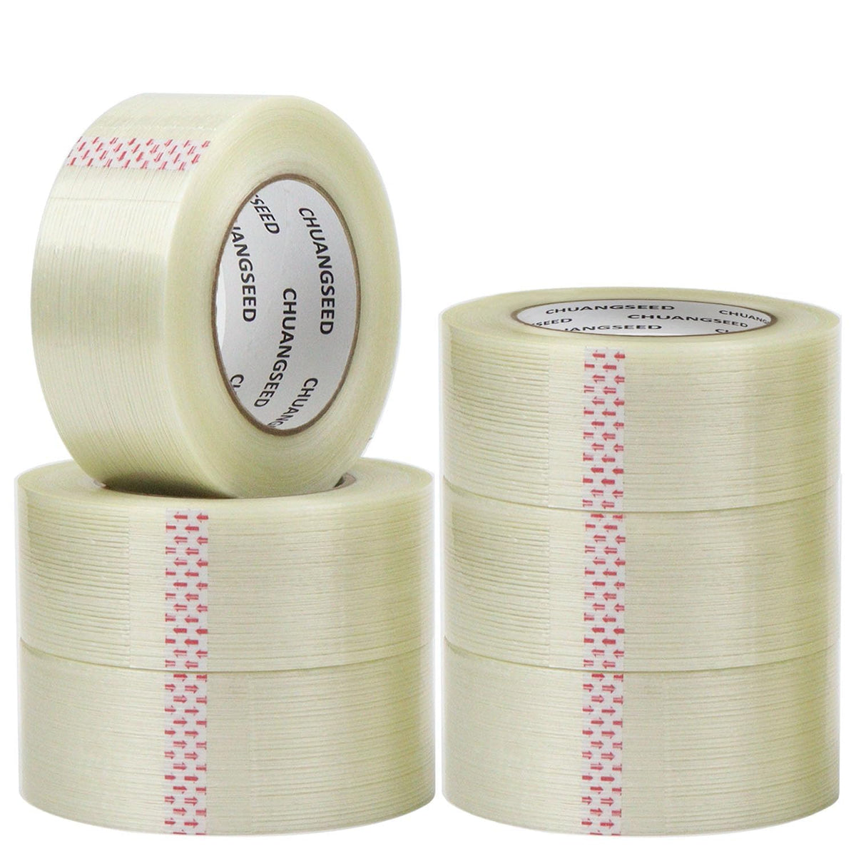 6-Pack Mono Filament Strapping Tape 6.2mil x 2Inch x 60yds Commodity Grade Heavy Duty Transparent Reinforced Fiberglass Tape