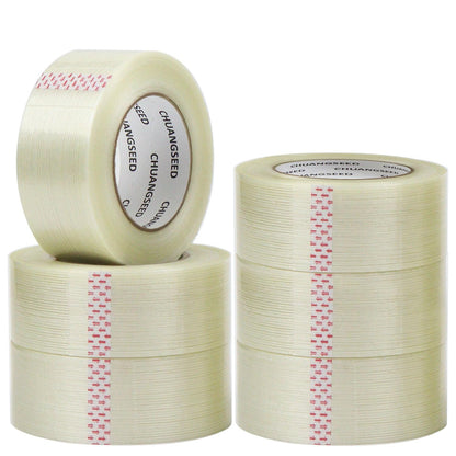 6-Pack Mono Filament Strapping Tape 6.2mil x 2Inch x 60yds Commodity Grade Heavy Duty Transparent Reinforced Fiberglass Tape