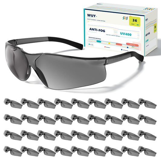 Pack Bulk Smoke Safety Glasses, Anti-Fog, UV400, ANSI Z87.1