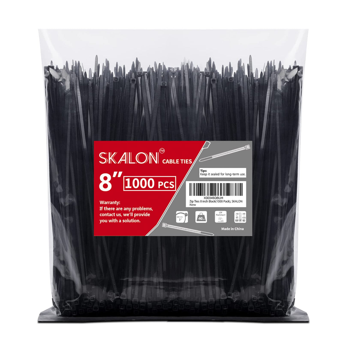 8 inch Zip Ties, 40lbs Tensile Strength, Black Cable Ties