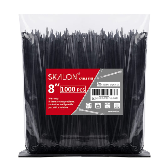 8 inch Zip Ties, 40lbs Tensile Strength, Black Cable Ties