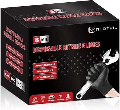8 Mil Heavy Duty Disposable Nitrile Gloves with Raised Diamond Texture Grip Rubber Gloves, Latex & Powder Free