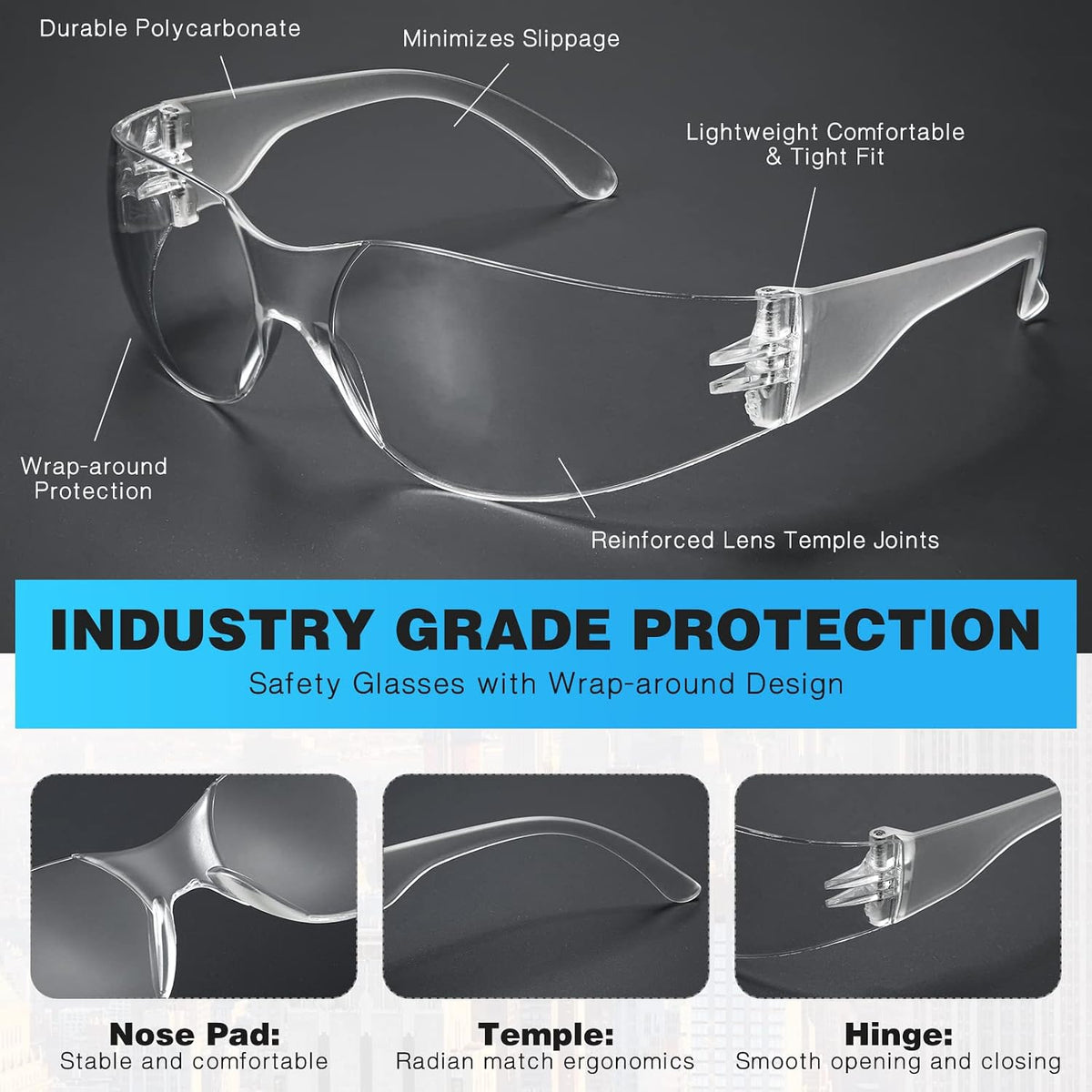 30 Pack Clear Safety Glasses for Men Women, ANSI Z87.1 Work Glasses