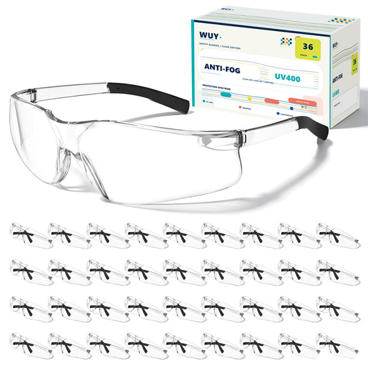36 Pack Bulk Clear Safety Glasses, Anti-Fog, UV400, ANSI Z87.1