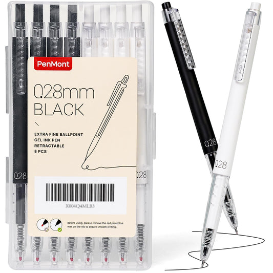 .28 mm Japanese Retractable Black Gel Roller Pens Pack of 8