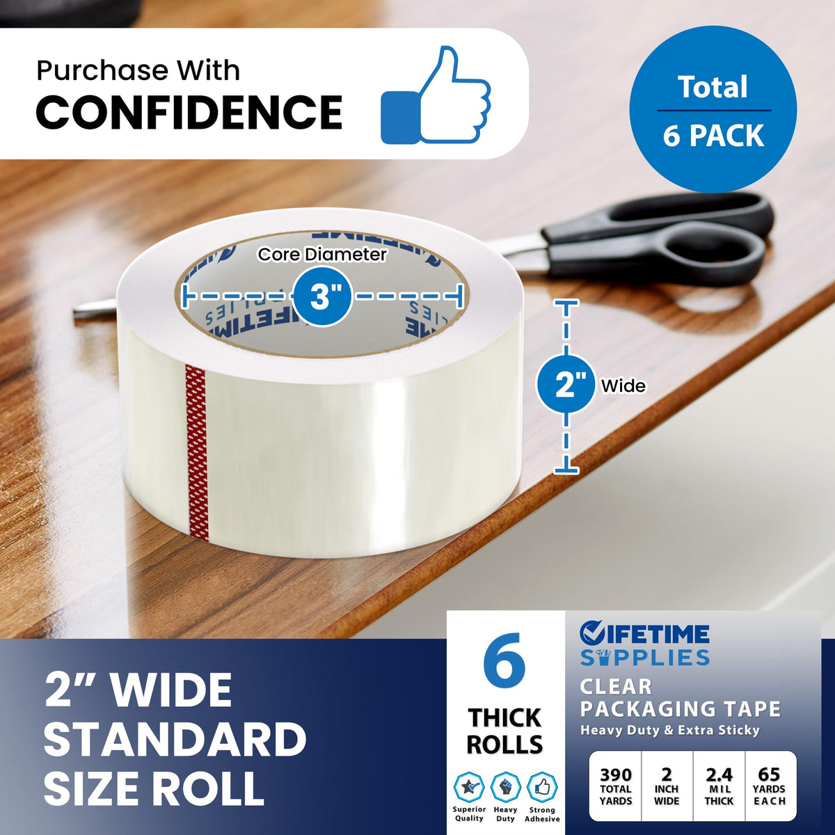 36 Rolls Clear Premium Packing Tape, 65 Yards, 2.2 mil, Heavy Duty Packaging Tape