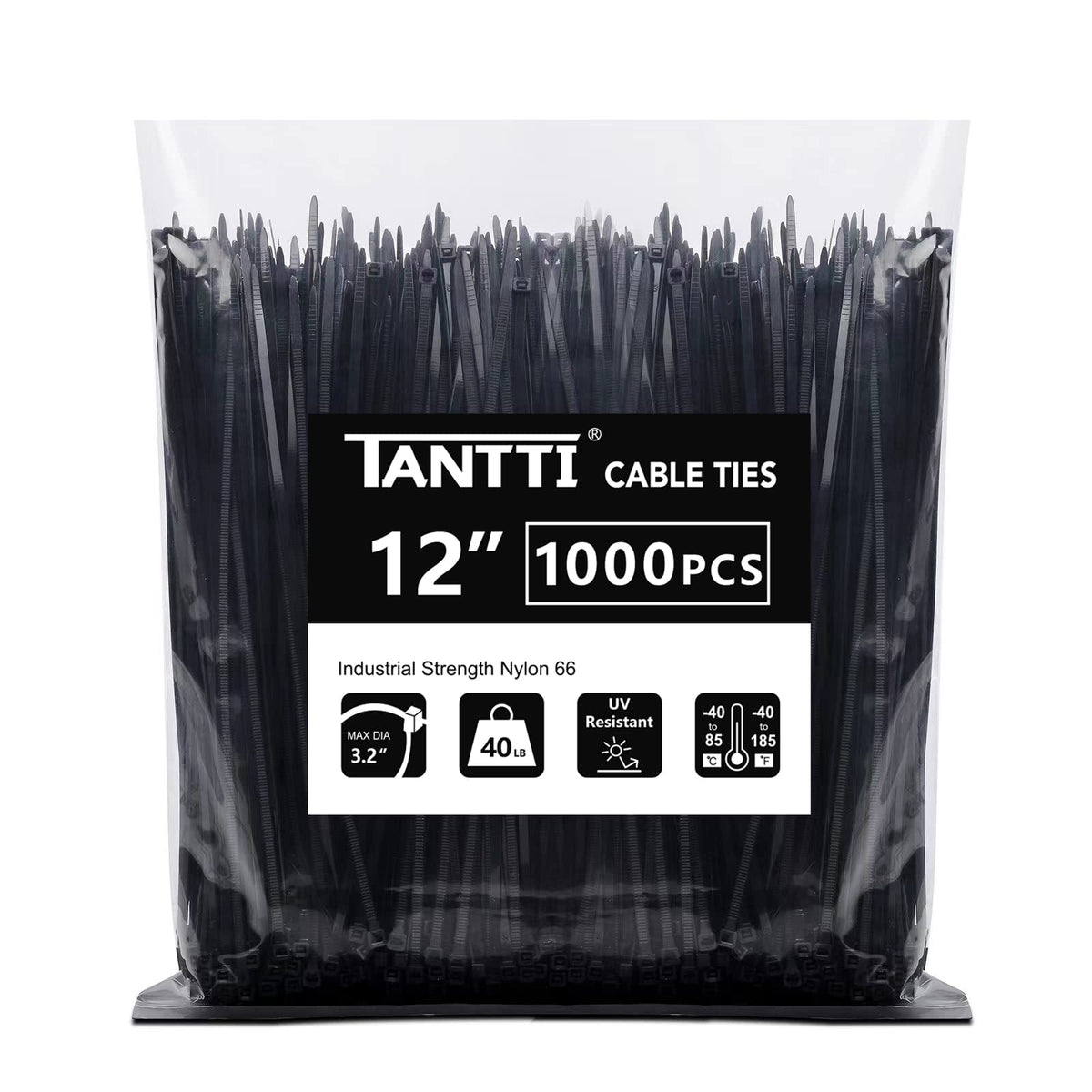 12 inch Zip Ties, Black Zip Ties, 40lb, Cable Ties