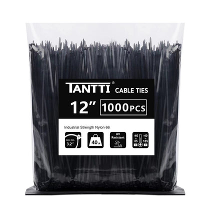 12 inch Zip Ties, Black Zip Ties, 40lb, Cable Ties