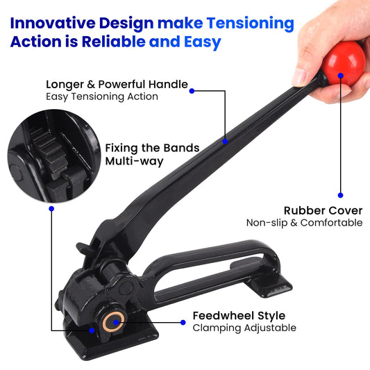 Steel Banding Tool Strapping Tensioner - Strapping Tool Feedwheel-Type Banding Tensioner for 3/4" Width Metal Banding
