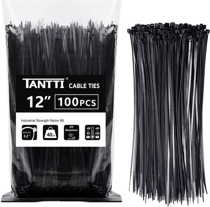 12 inch Zip Ties, Black Zip Ties, 40lb, Cable Ties