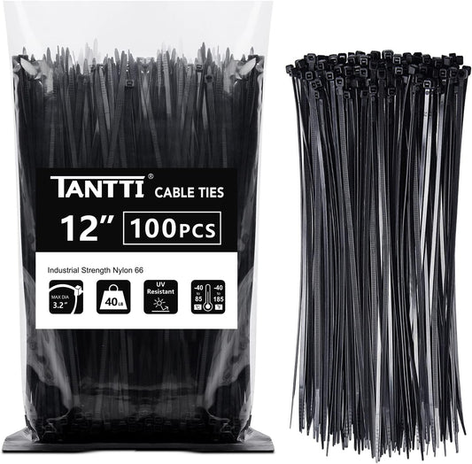 12 inch Zip Ties, Black Zip Ties, 40lb, Cable Ties