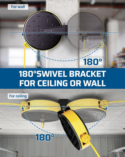 Retractable Extension Cord Reel, Metal Reel with 30 FT Power Cord