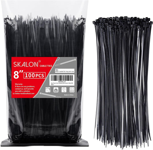 8 inch Zip Ties, 40lbs Tensile Strength, Black Cable Ties