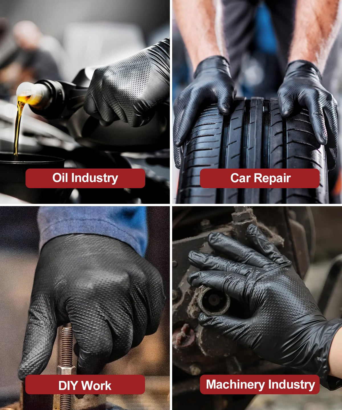 8 Mil Heavy Duty Disposable Nitrile Gloves with Raised Diamond Texture Grip Rubber Gloves, Latex & Powder Free