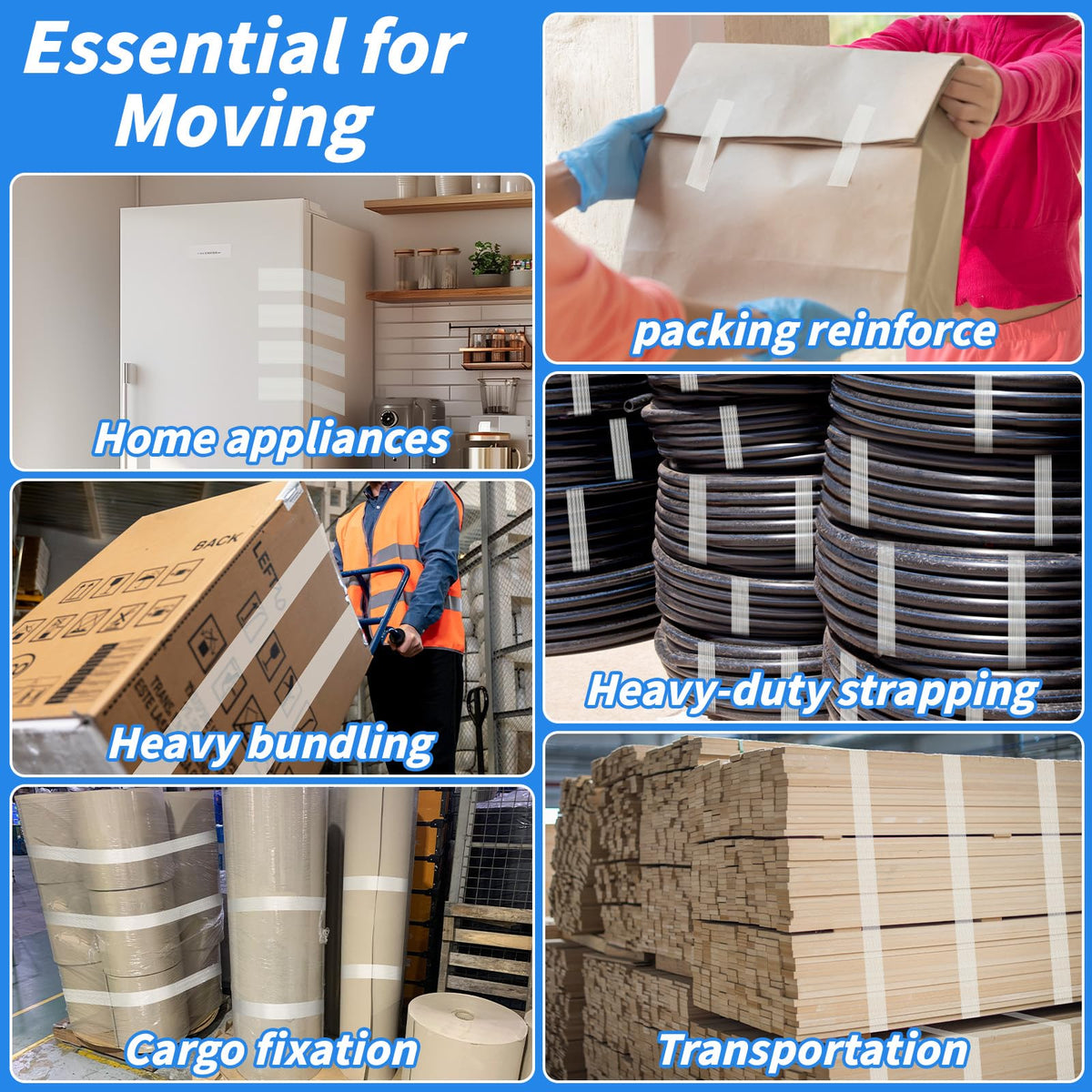 16 Rolls Strapping Tape 1 Inch x 60 Yards 5.5 Mil Fiberglass Tape