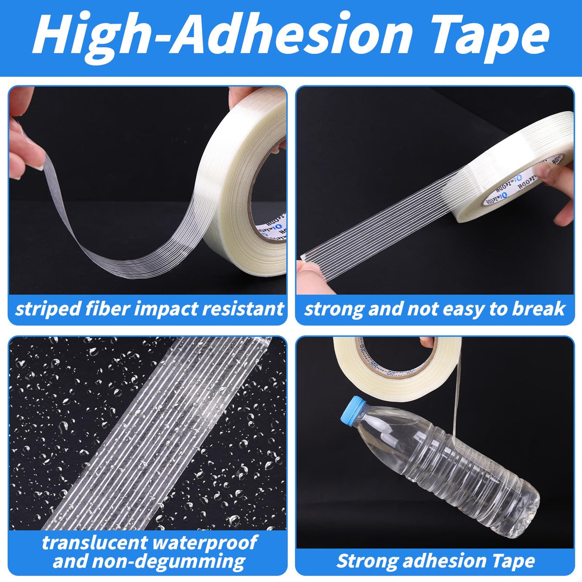 16 Rolls Strapping Tape 1 Inch x 60 Yards 5.5 Mil Fiberglass Tape