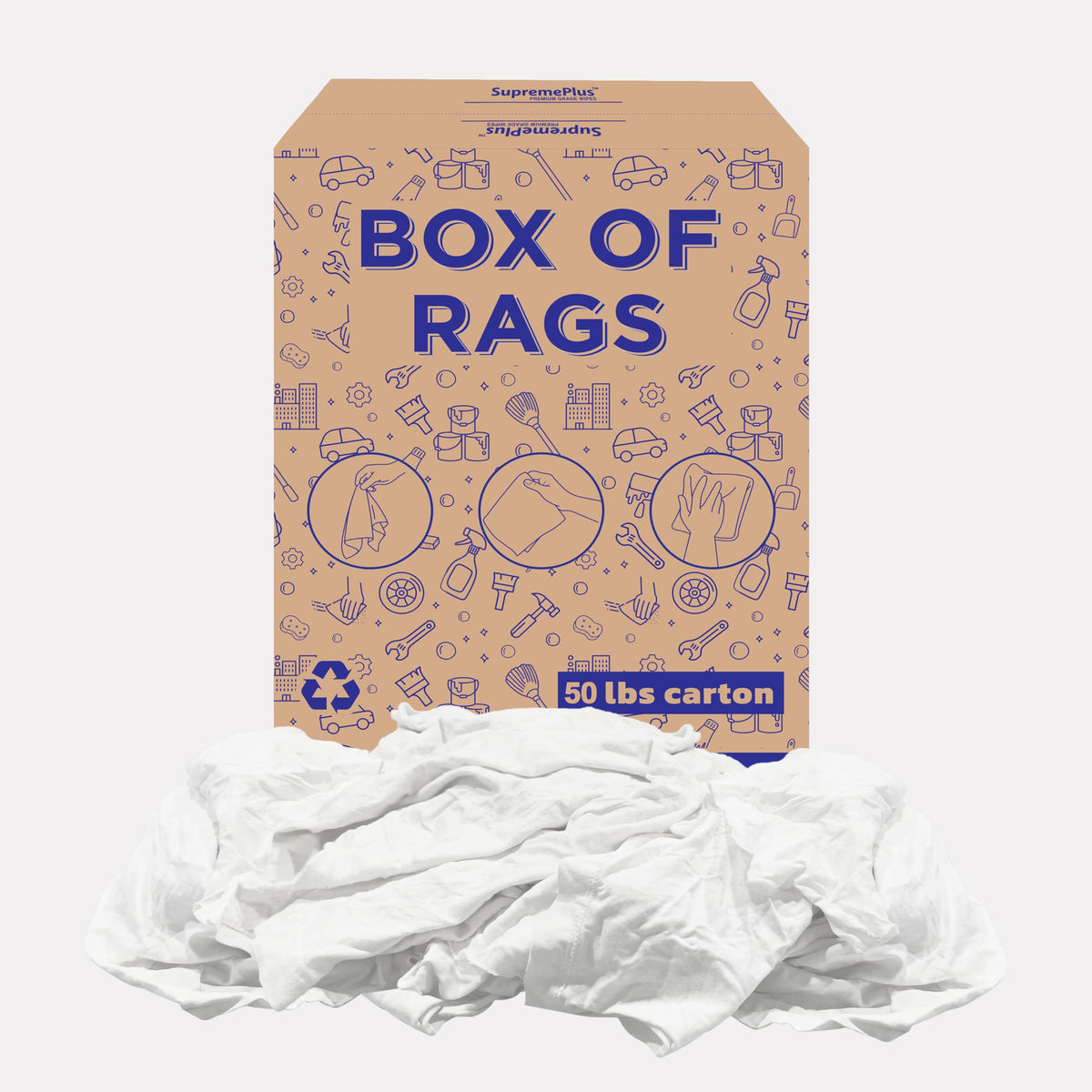 Recycled White T-Shirt Cleaning Rags (50.0 lbs. Box) – Shop Rags Bulk Multipurpose