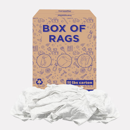 Recycled White T-Shirt Cleaning Rags (50.0 lbs. Box) – Shop Rags Bulk Multipurpose