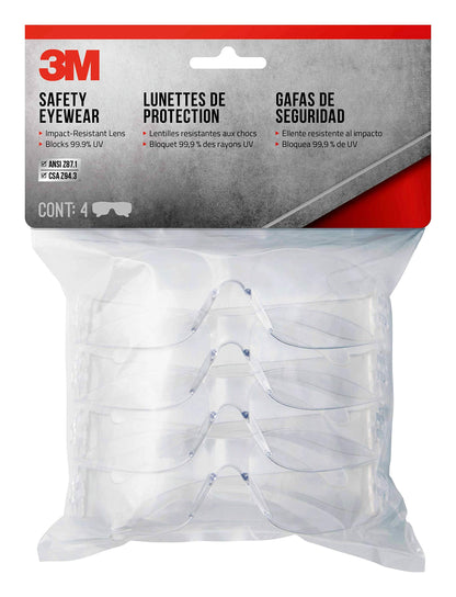 3M Indoor Safety Eyewear, Clear Lens, Contractor Pack, 4-Pack