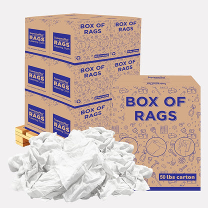 Recycled White T-Shirt Cleaning Rags (50.0 lbs. Box) – Shop Rags Bulk Multipurpose