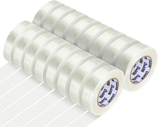 16 Rolls Strapping Tape 1 Inch x 60 Yards 5.5 Mil Fiberglass Tape