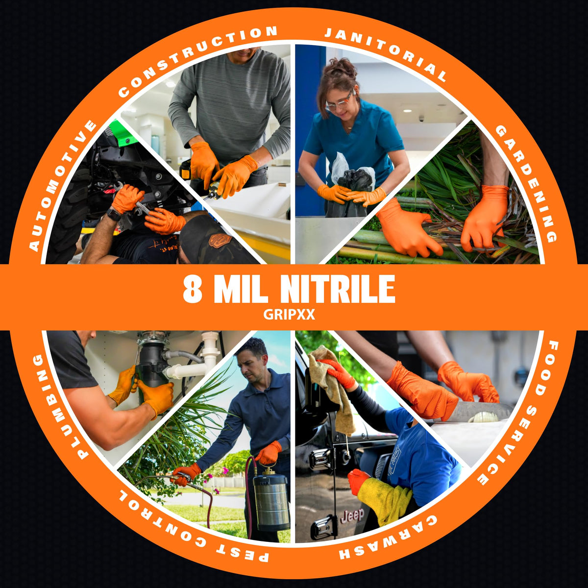 Heavy Duty 8Mil Orange Nitrile Gloves,3D Raised Diamond Texture-Latex & Powder Free-Industrial, Mechanic